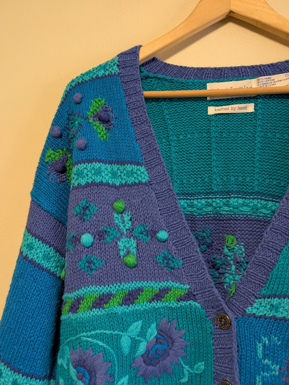 Robert Scott Ltd Hand Knit Cardigan Blue Teal Textured Size S - Picture 4 of 8